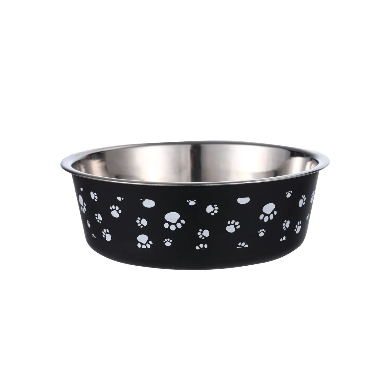 Pet stainless steel food bowl with PP base, sizes S to XL, 12.5cm to 17cm, random colour