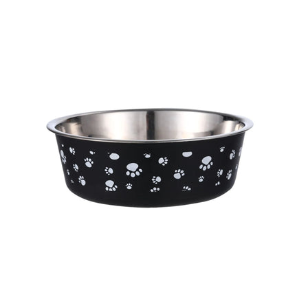 Pet stainless steel food bowl with PP base, sizes S to XL, 12.5cm to 17cm, random colour