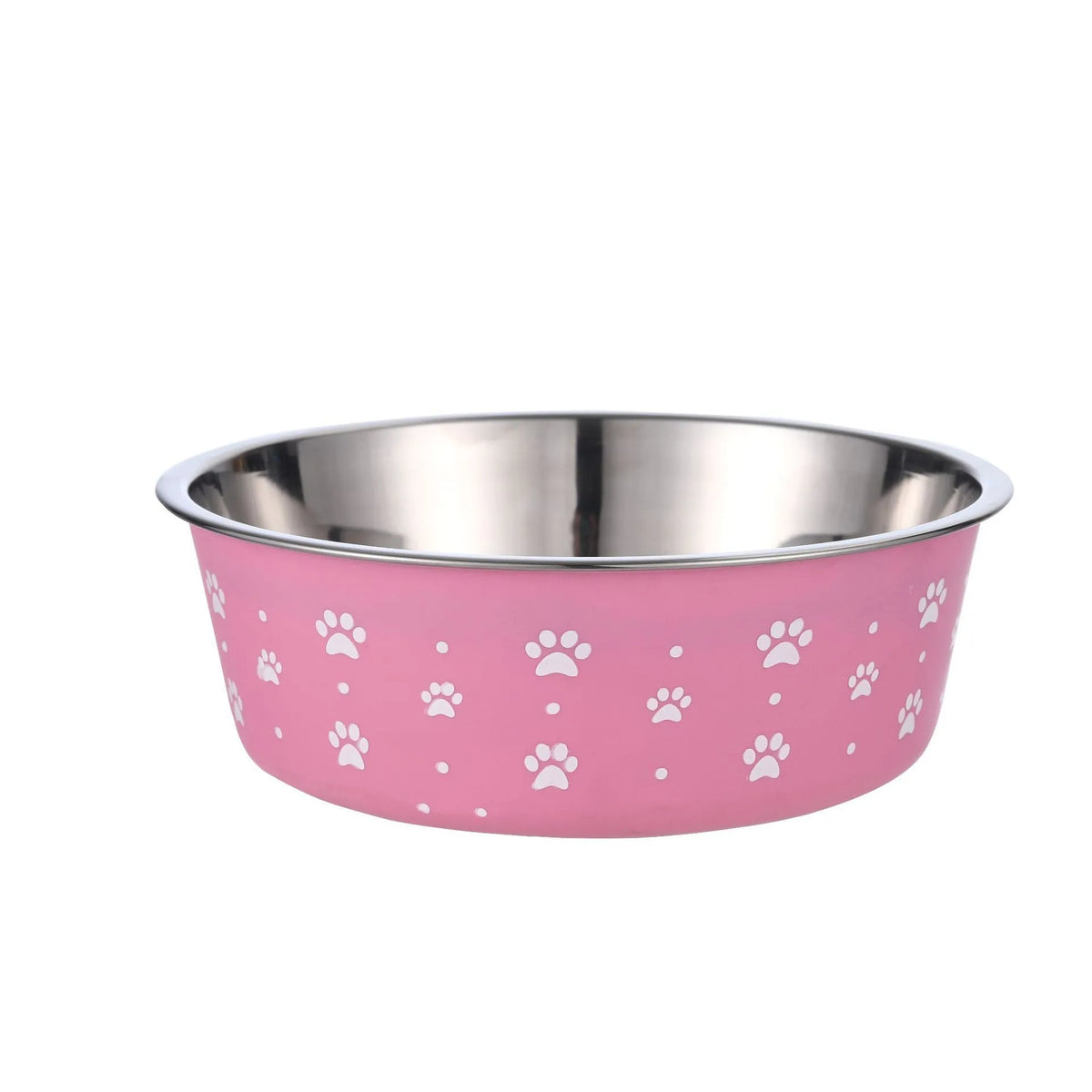 Pet stainless steel food bowl with PP base, sizes S to XL, 12.5cm to 17cm, random colour