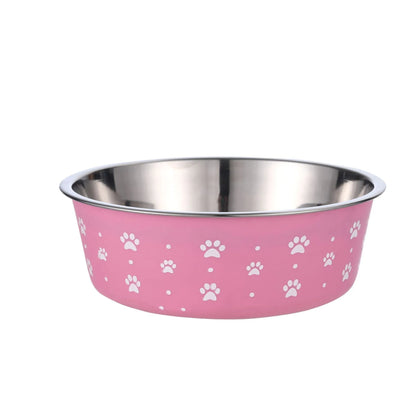 Pet stainless steel food bowl with PP base, sizes S to XL, 12.5cm to 17cm, random colour