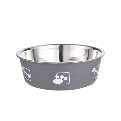 Pet stainless steel food bowl with PP base, sizes S to XL, 12.5cm to 17cm, random colour