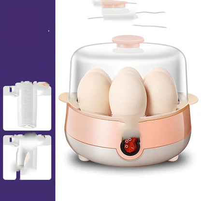Pink XB-PT05 egg steamer with automatic shut-off for household use showing multiple configuration options