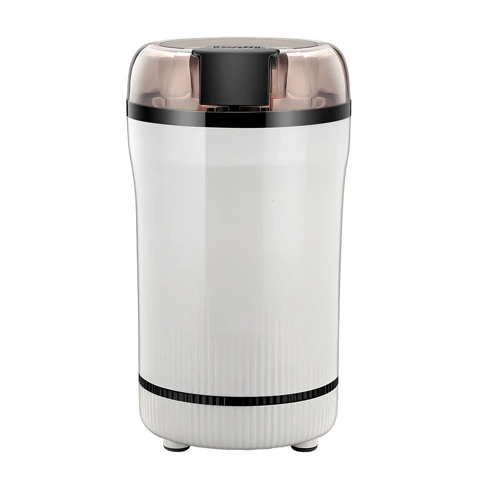 Small household grinder in green or white colour with 120g capacity for milling grains and coffee beans