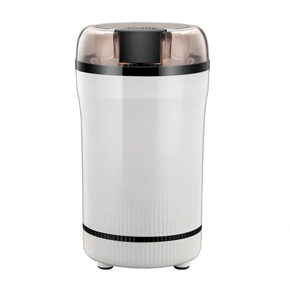 Small household grinder in green or white colour with 120g capacity for milling grains and coffee beans