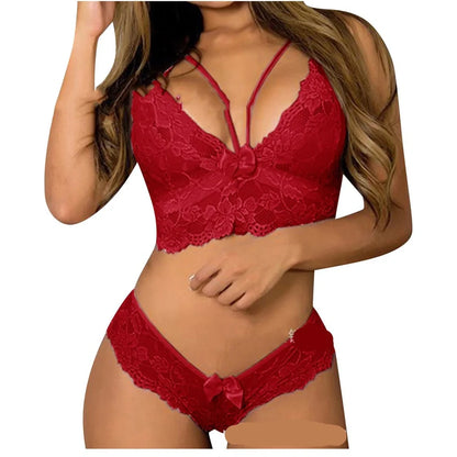 Plus size women's lingerie corset bralette set with floral lace detailing in black colour