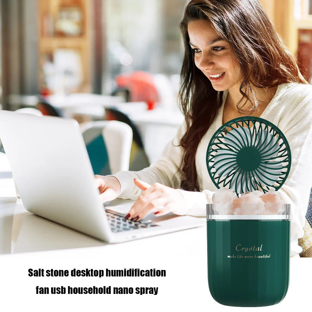 Ultrasonic aroma diffuser with adjustable fan, warm lights, and essential oil diffusion capabilities