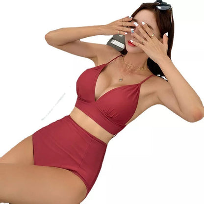 Women's high waist bikini swimwear in red and white