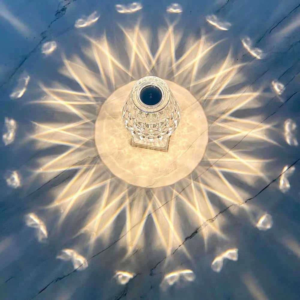 Elegant crystal acrylic table lamp with touch-sensitive controls and up to 6 hours of cordless battery life