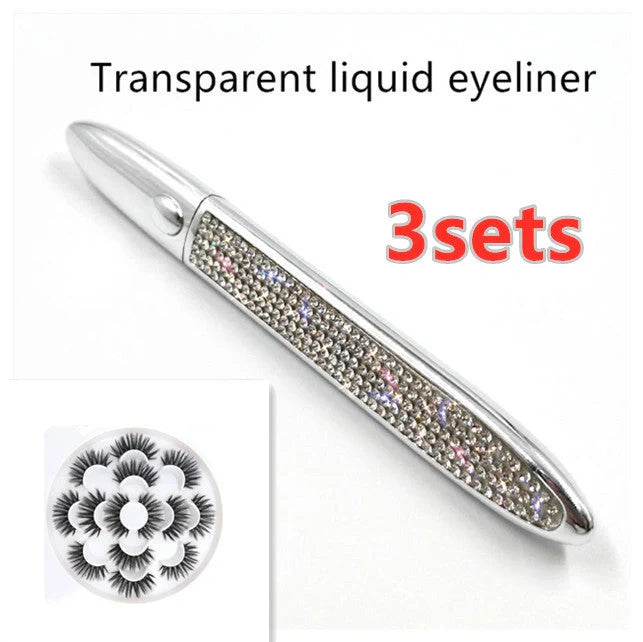 Multifunctional Self-Adhesive Eyeliner & Lashes Set with Black, Coffee, and Transparent Eyeliner Options and Full Diamond, Pearl, and Silver Lash Finishes