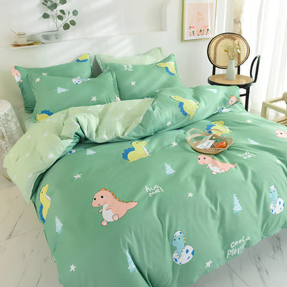 Aloe-infused duvet cover set with botanical patterns in four colours, showing precise UK sizing from 1.2m to 2.2m beds