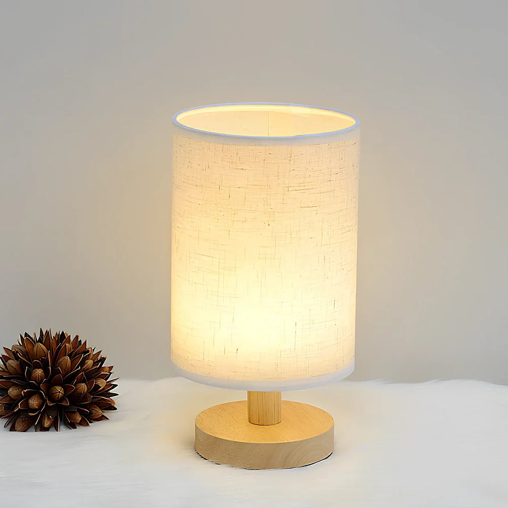 Wooden cloth cover children's study desk lamp with LED lighting and USB power connection