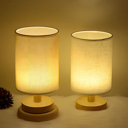 Wooden cloth cover children's study desk lamp with LED lighting and USB power connection