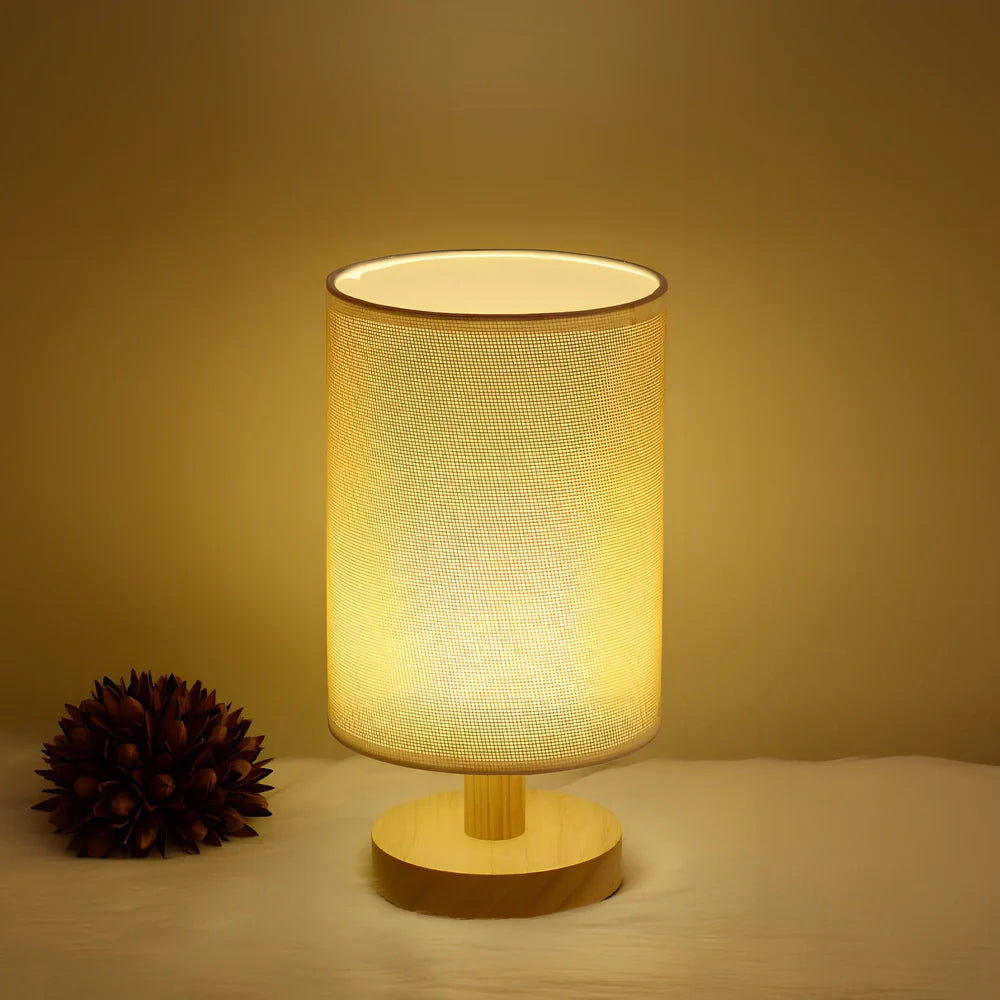 Wooden cloth cover children's study desk lamp with LED lighting and USB power connection