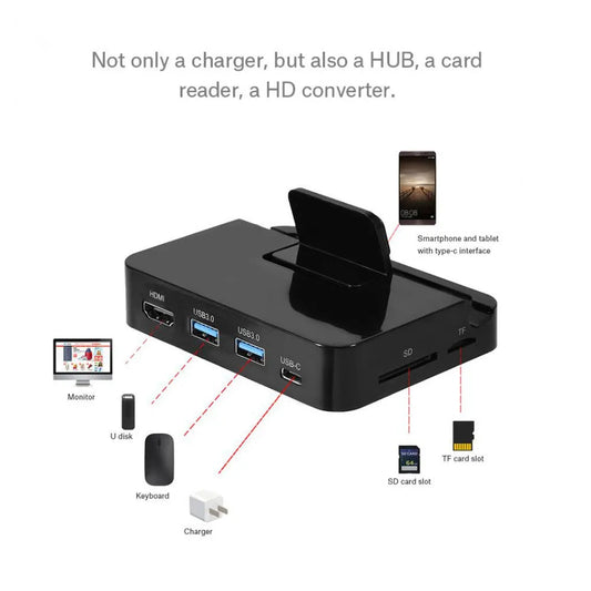 Black mobile phone dock converter with 5Gbps transmission rate for HD screen mirroring