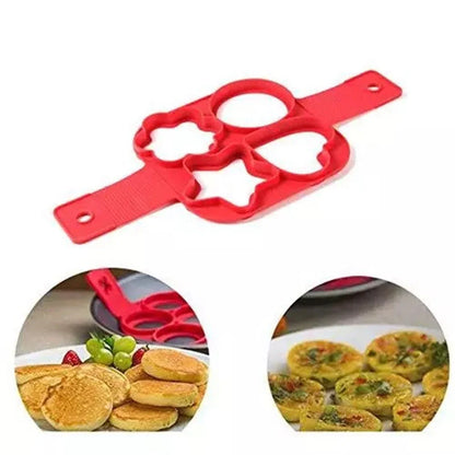 Silicone non-stick egg pancake maker rings in red, perfect for breakfast preparation