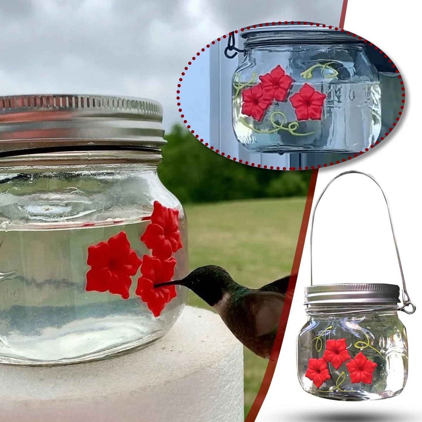 Charming hummingbird feeder with flower-shaped design, made of durable plastic for outdoor gardens and patios