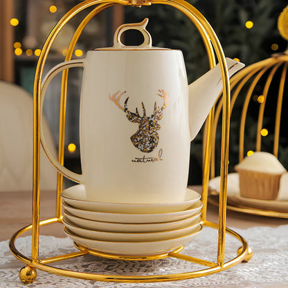 13-piece Chinese tea set with elk bird motif, herbal tea service for 6 people