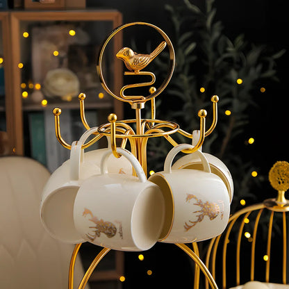 13-piece Chinese tea set with elk bird motif, herbal tea service for 6 people