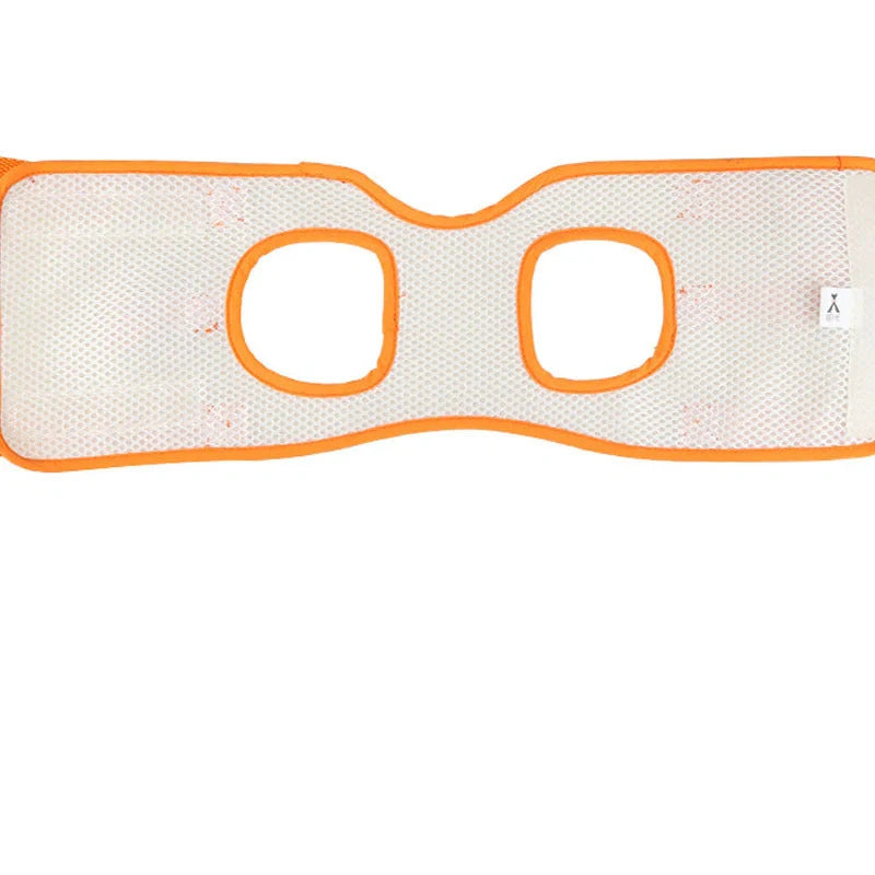 Adjustable dog lift harness in orange, supporting hind legs with breathable mesh