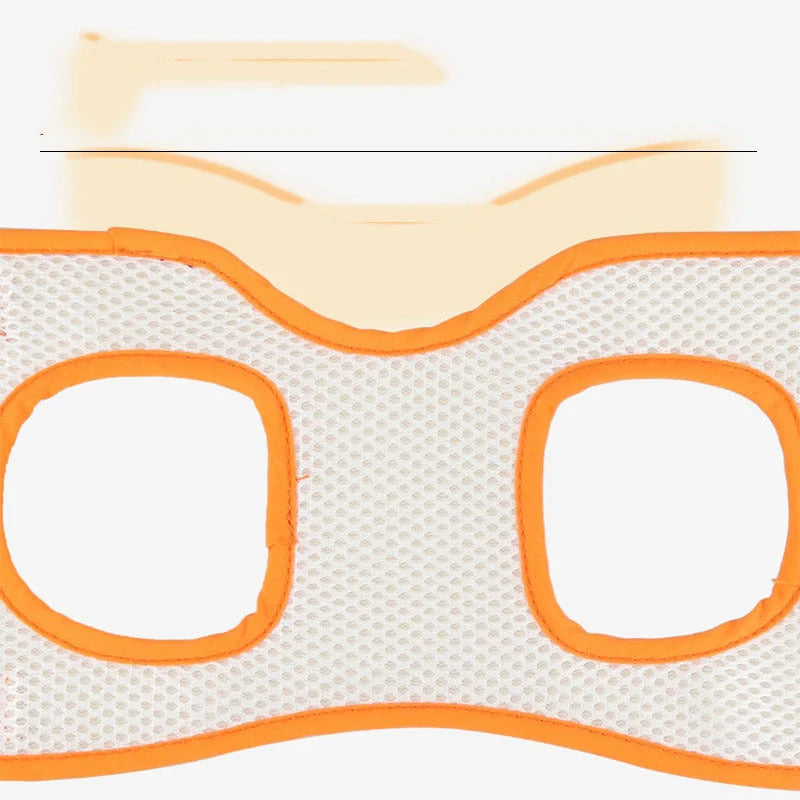Adjustable dog lift harness in orange, supporting hind legs with breathable mesh