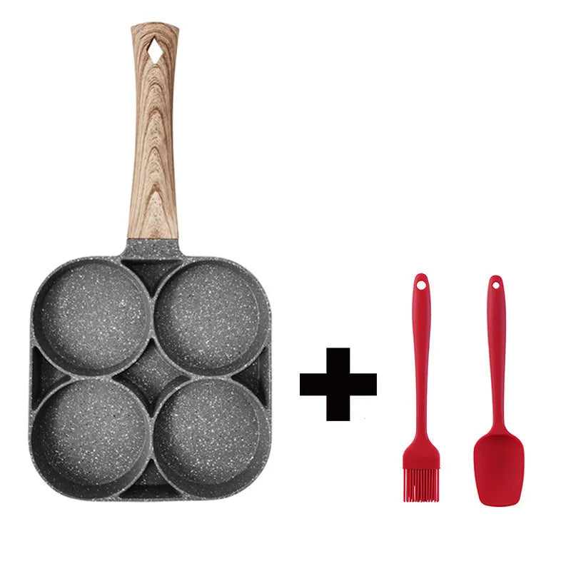 Aluminium four-hole non-stick frying pan with bakelite handle for omelettes and pancakes