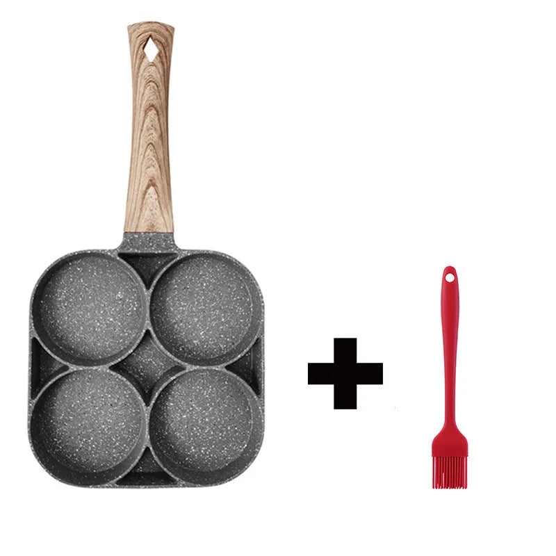 Aluminium four-hole non-stick frying pan with bakelite handle for omelettes and pancakes
