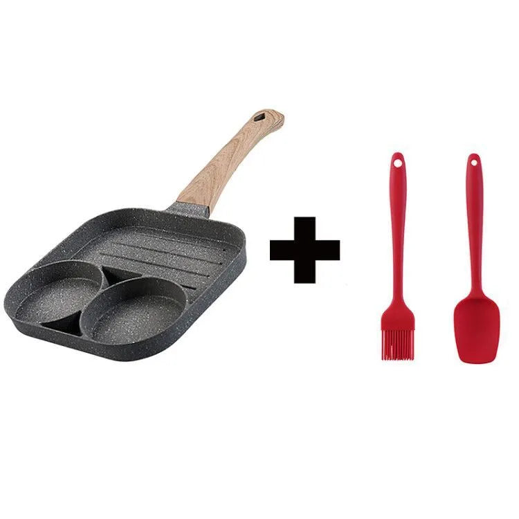 Aluminium four-hole non-stick frying pan with bakelite handle for omelettes and pancakes