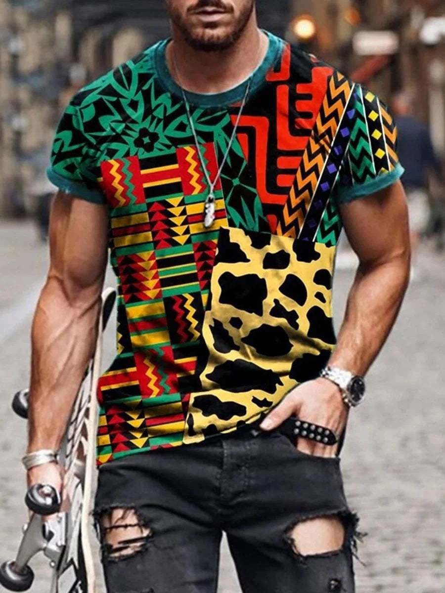 Men's cotton printed short sleeve t-shirt with round neck in various colors