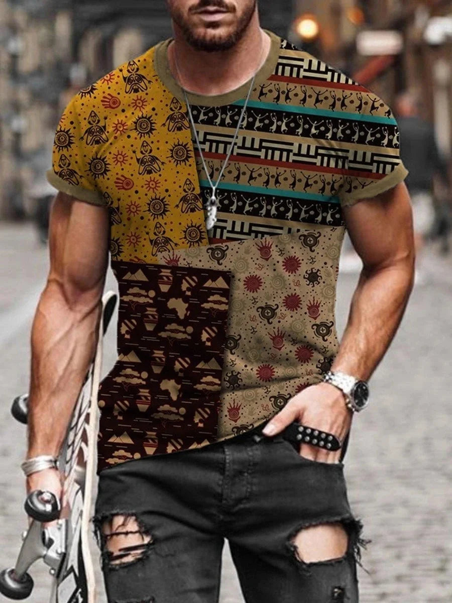 Men's cotton printed short sleeve t-shirt with round neck in various colors