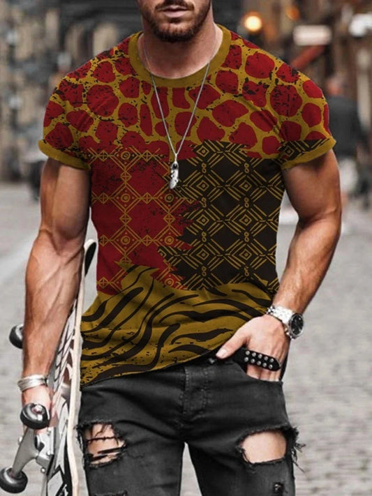 Men's cotton printed short sleeve t-shirt with round neck in various colors