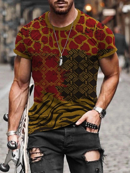 Men's cotton printed short sleeve t-shirt with round neck in various colors
