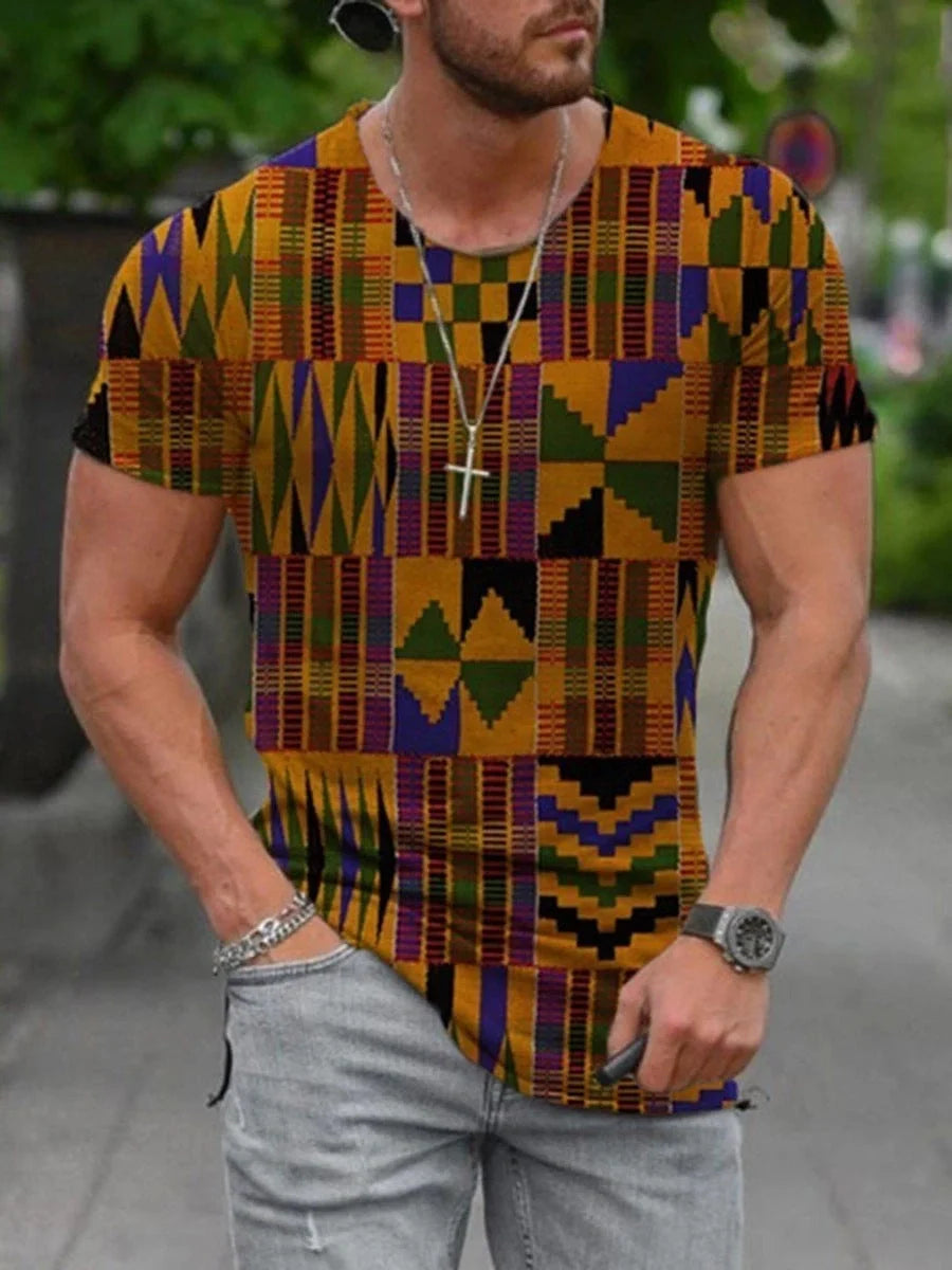 Men's cotton printed short sleeve t-shirt with round neck in various colors
