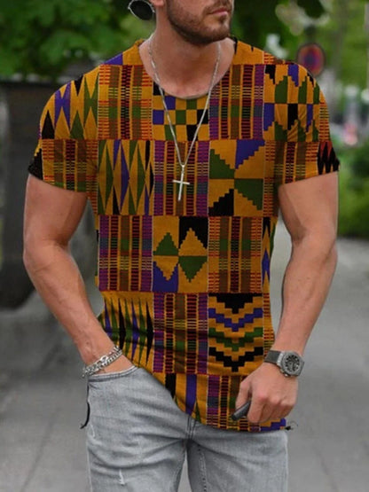 Men's cotton printed short sleeve t-shirt with round neck in various colors