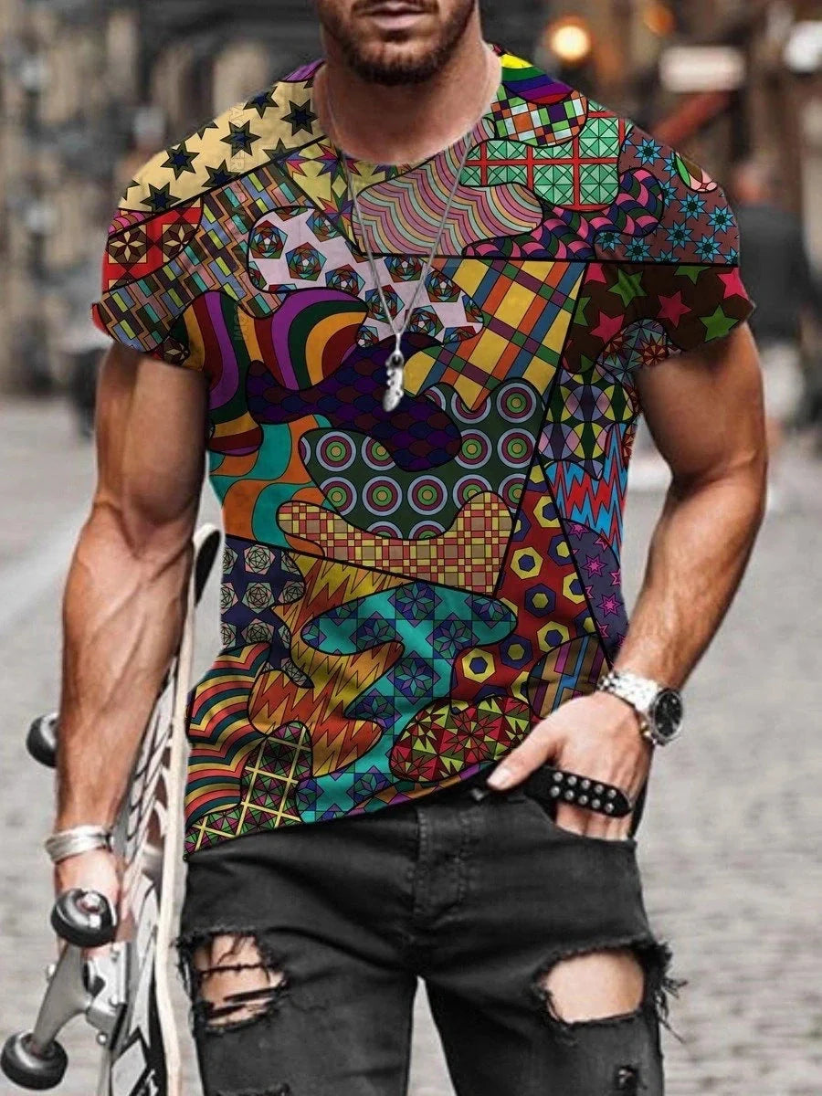 Men's cotton printed short sleeve t-shirt with round neck in various colors