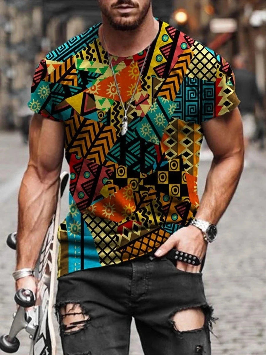 Men's cotton printed short sleeve t-shirt with round neck in various colors