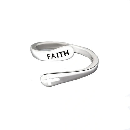 Adjustable Vintage Faith Letter Cross Ring in sterling silver with unique design