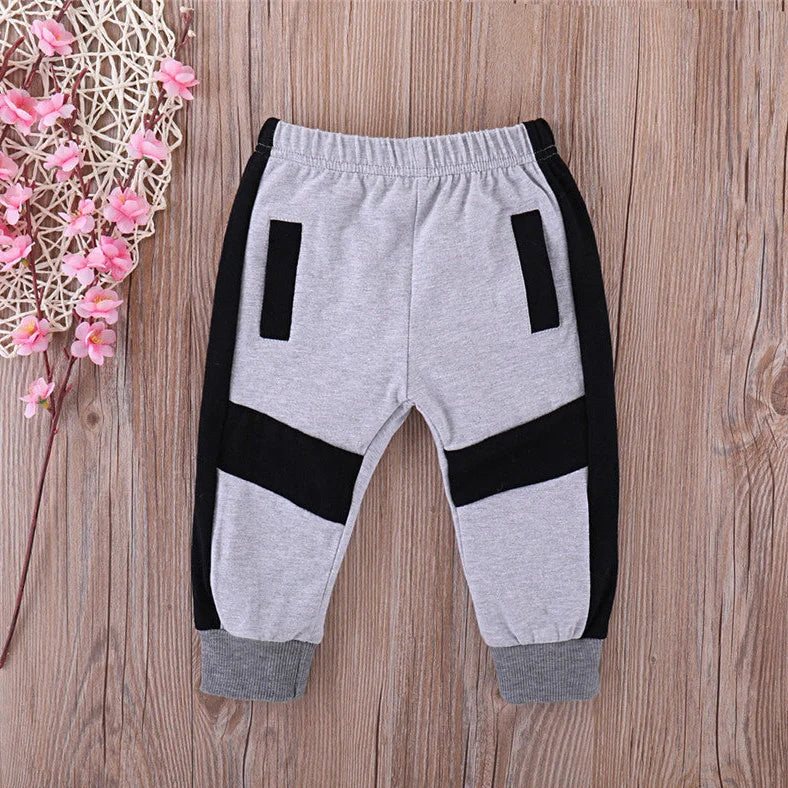 Black toddler boys' two-piece clothing set with letter patterns, trousers and top for children 80-120cm tall