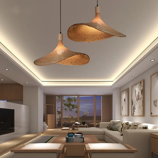 Japanese-style bamboo chandelier with adjustable height up to 1 metre, available in 30cm to 70cm sizes