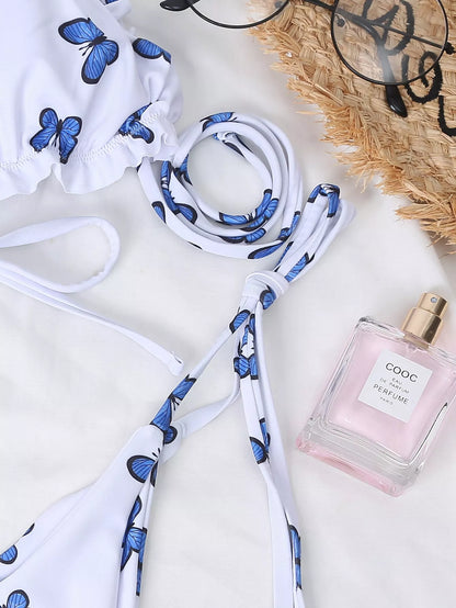 Butterfly printed bikini set with adjustable straps in multiple colors