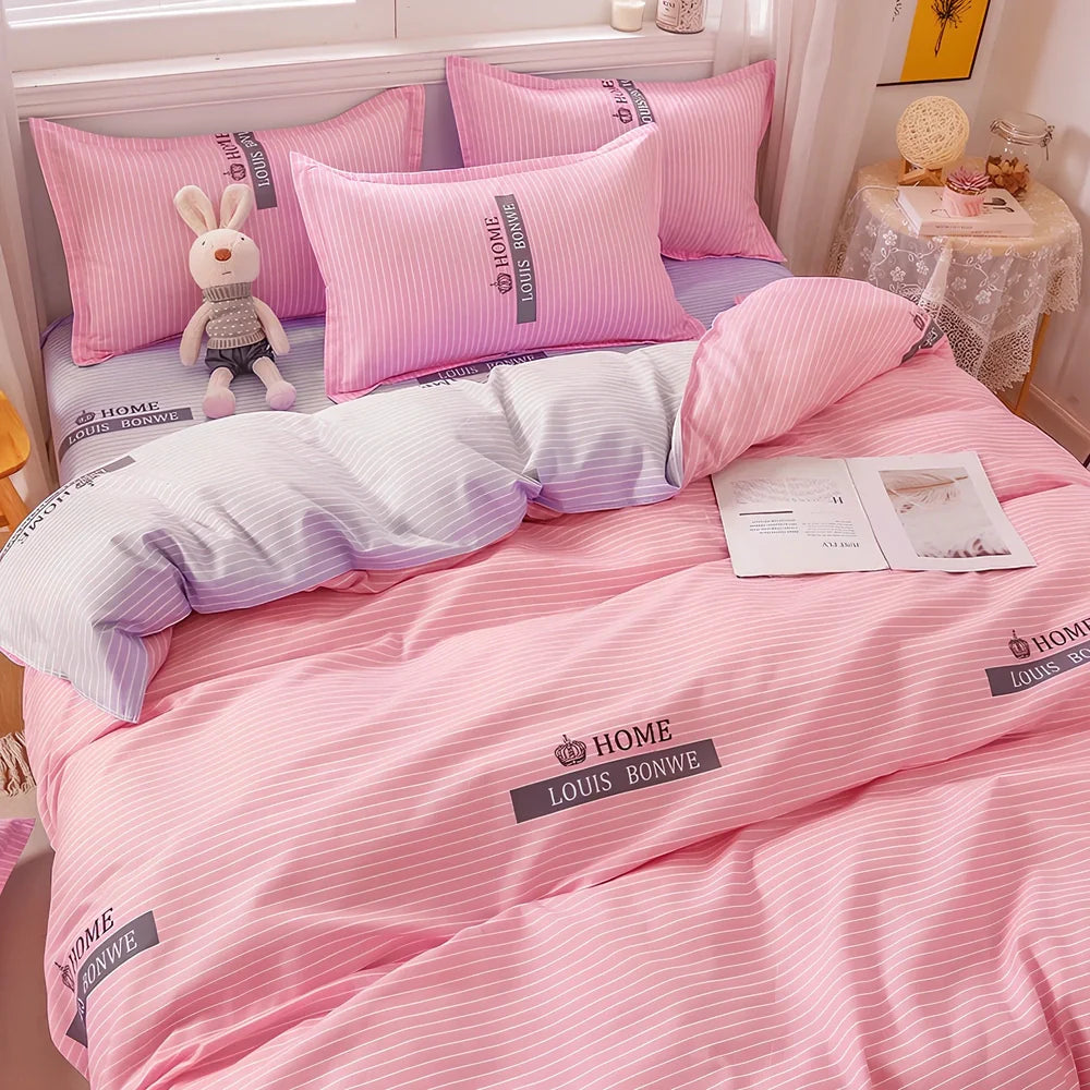 Four-piece cotton quilt core set in navy blue pattern, 230cm x 250cm size for king beds with layered insulation