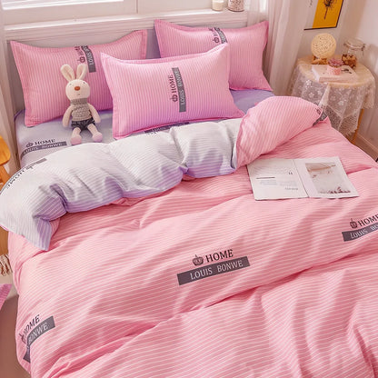 Four-piece cotton quilt core set in navy blue pattern, 230cm x 250cm size for king beds with layered insulation