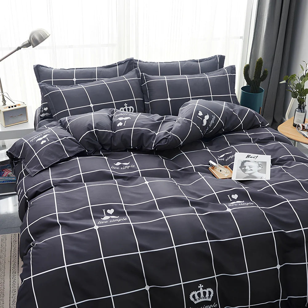 Four-piece cotton quilt core set in navy blue pattern, 230cm x 250cm size for king beds with layered insulation