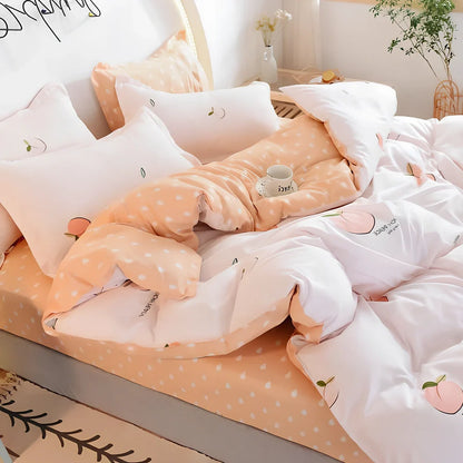 Four-piece cotton quilt core set in navy blue pattern, 230cm x 250cm size for king beds with layered insulation