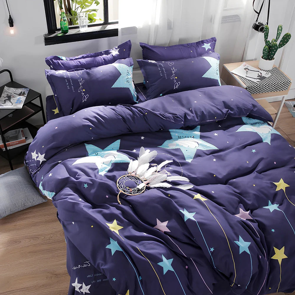 Four-piece cotton quilt core set in navy blue pattern, 230cm x 250cm size for king beds with layered insulation