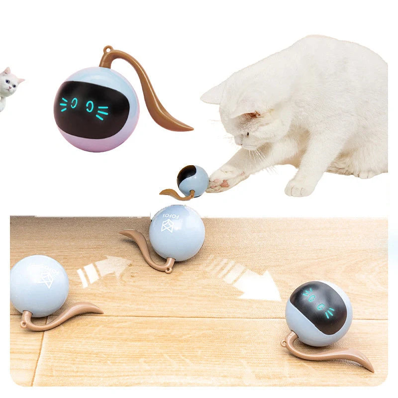 Interactive LED rotating ball for cats with colorful lights and automatic direction change