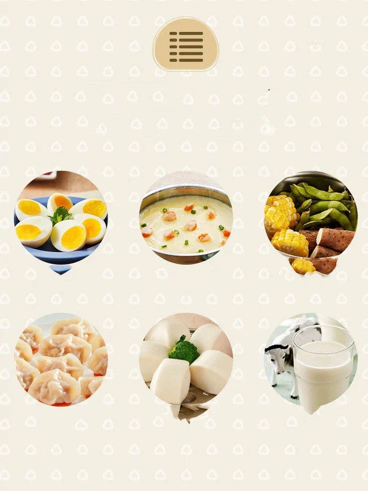 Cream Household Steamed Custard Breakfast Machine with 304 stainless steel cover, 202x167x174mm compact size