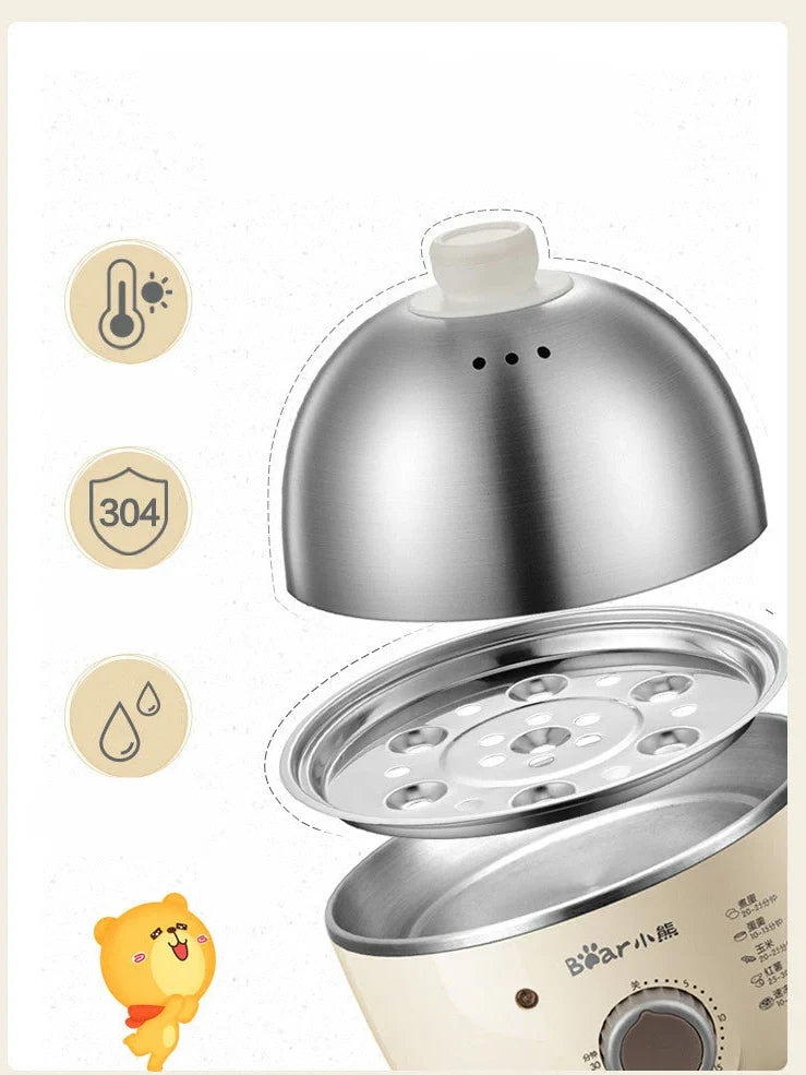 Cream Household Steamed Custard Breakfast Machine with 304 stainless steel cover, 202x167x174mm compact size