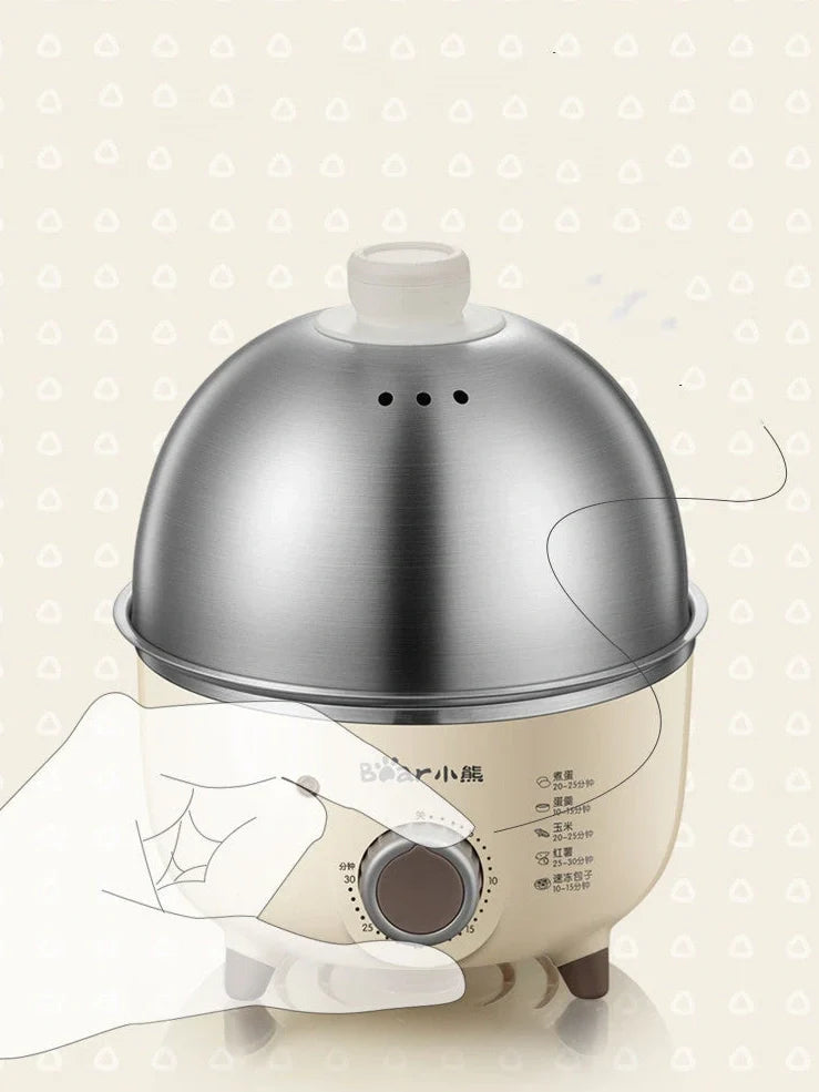 Cream Household Steamed Custard Breakfast Machine with 304 stainless steel cover, 202x167x174mm compact size