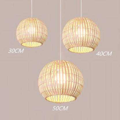 Bamboo art lamp rattan chandelier in Fujimoto colour, 30x25cm size with 1.2m adjustable height and LED light