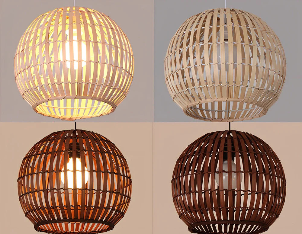 Bamboo art lamp rattan chandelier in Fujimoto colour, 30x25cm size with 1.2m adjustable height and LED light